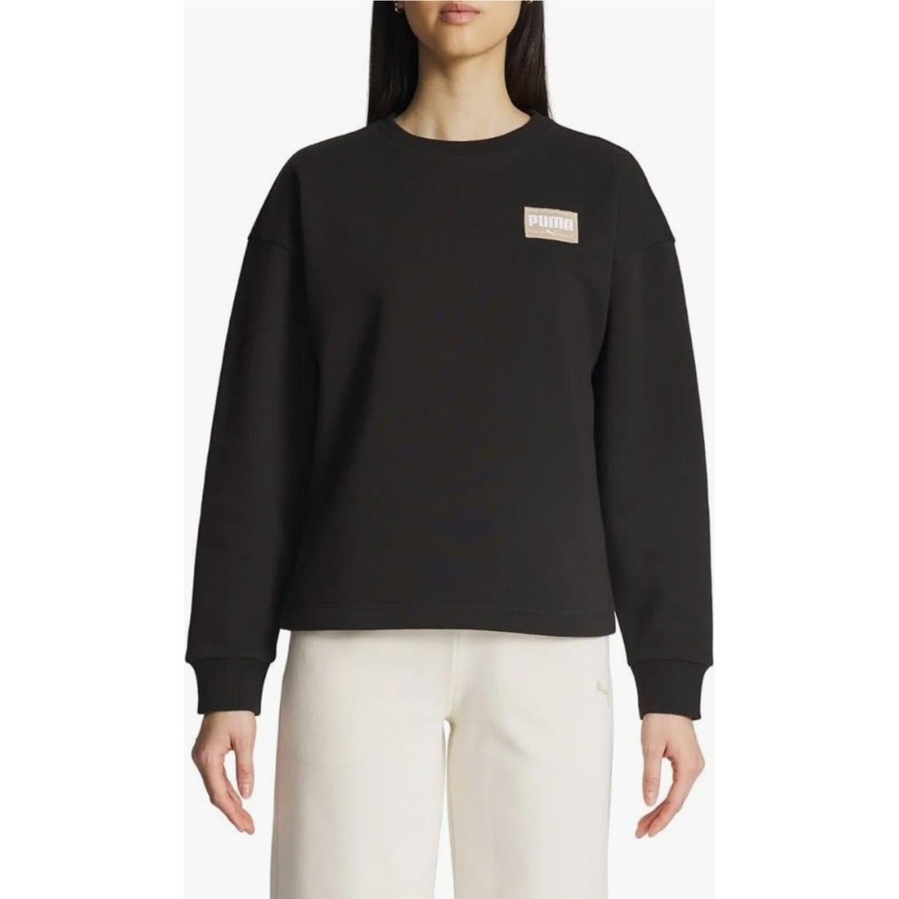 Puma Crewneck Sweatshirt Pullover Logo Patch Black Casual Comfy M NWT